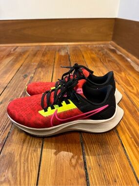 Nike Women’s Red Leopard Print Running Sneakers with Neon Yellow and Pink Swoosh